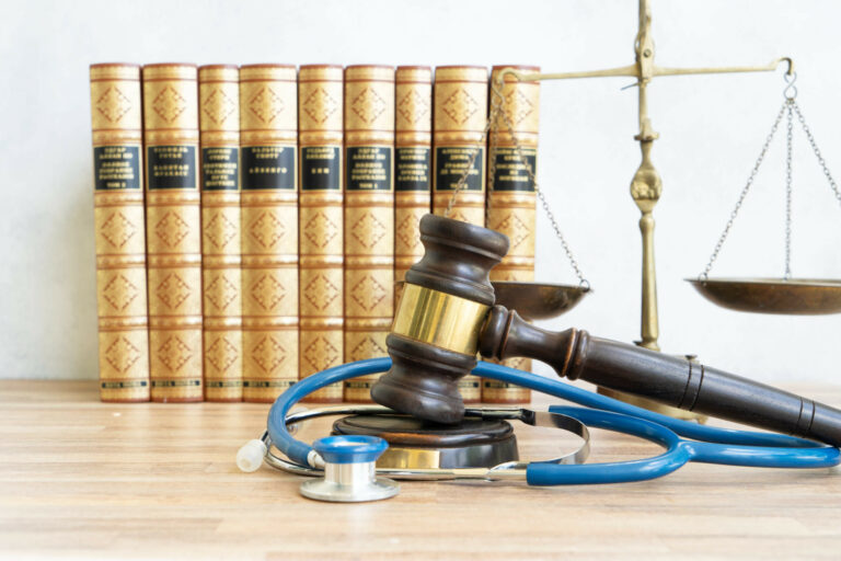 law gavel and stethoscope, medical law concept